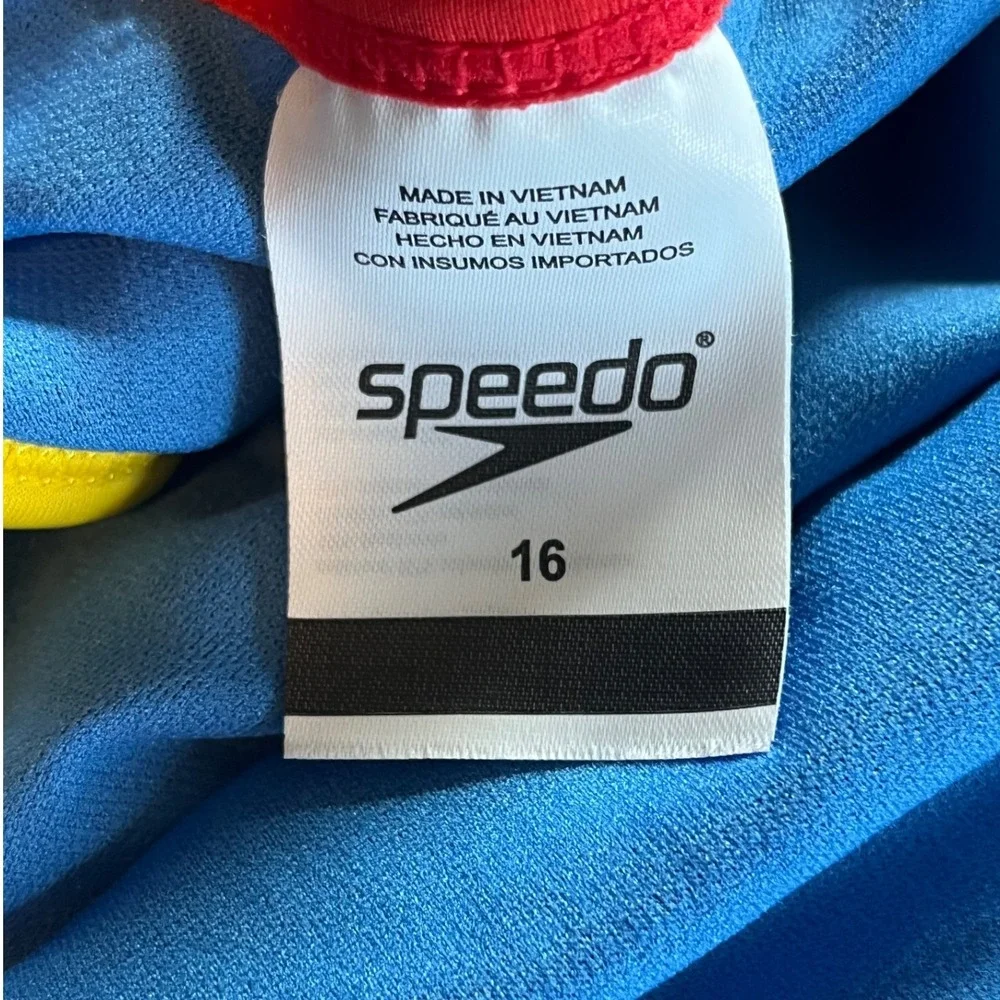 Speedo Girls Black One Piece Swimsuit Multicolor Straps Size 16 Athletic Swim